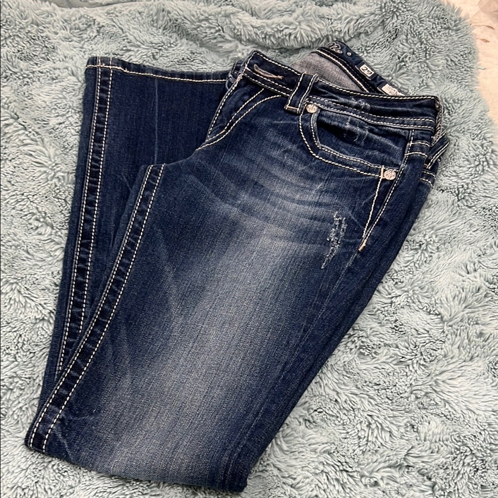 Miss Me Blue Boot Cut Jeans with Signature Stitching